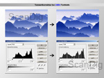 Nach der Korrektur bei 24Bit Farbtiefe weist das Histogramm deutliche Lücken auf...